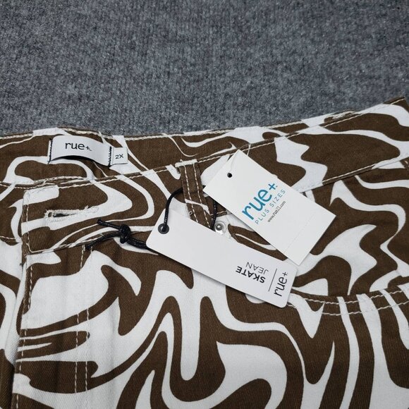 Rue21 Jeans Womens Plus 2X Brown White Denim Skate Straight Leg Wavy Stretch New - Picture 10 of 12